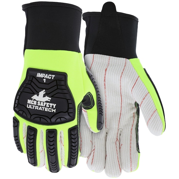 Mcr Safety Gloves, UltraTech Impact Wht Cotton Cord Palm M, 12PK UT1901M - main